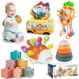 1 x RAW Customer Returns Baby Toys for 6 to 12 Months, Montessori Toys for Babies, 5 in 1 Fine Motor Sensory Toys, Stacking Toys Blocks and Rings, Pull String Toys, Tissue Box for Baby 12-18 Months - RRP €45.59