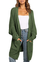 1 x RAW Customer Returns Maavoki Women s Long Cardigan, Oversized Long Sleeve Sweater Cardigan, Casual Knitted Coat Autumn Outerwear with Pocket Dark Green L - RRP €38.98