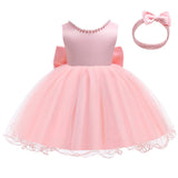 1 x RAW Customer Returns LZH Baby Girls Ruffle Lace Backless with Headwear, Bowknot Flower Dresses Pageant Party Wedding Pink - RRP €28.99