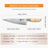 1 x RAW Customer Returns XINZUO 21.2cm chef s knife composite steel 10Cr15CoMoV, professional chef s knife stainless steel kitchen knife 3 layers composite steel Gyuto knife sharp blade -Japanese style Pakka wood handle - RRP €59.99