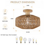 1 x RAW Customer Returns KMaiPem Boho Rattan Ceiling Light Bedroom, 1 Light Hand Woven Living Room Chandelier, Rustic Wooden Ceiling Lamp for Kitchen, Entryway, Hallway - RRP €56.99