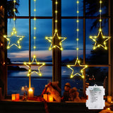 1 x RAW Customer Returns GlobaLink light curtain window for Christmas, battery operated 5 star curtain lights with 8 modes, IP65 waterproof star fairy lights with timer for wedding balcony window warm white and colorful  - RRP €28.99