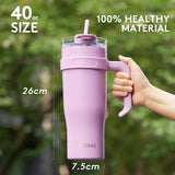 1 x RAW Customer Returns Autsel 1200ml with handle and straw lid vacuum insulated travel bottle made of high-quality stainless steel for hot and cold purple - RRP €25.08