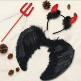 2 x RAW Customer Returns Sunshine smile 45 cm angel wings black with devil horn red, angel wings, feather wings, angel wings costume, angel wings for women and girls, party carnival costumes decoration, costume party fancy dress - RRP €13.6