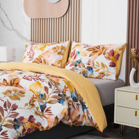 1 x RAW Customer Returns Jemiipee bedding set 100 microfiber with autumn branches and leaves pattern, 1 x duvet cover 220x240 cm with 2 x pillowcases 50x70 cm and zipper, multicolored soft bed linen modern, mustard yellow - RRP €39.99