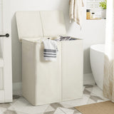 1 x RAW Customer Returns Chrislley 154L laundry basket with lid, laundry collector 2 compartments with lid and 2 laundry bags, laundry sorter large XXXL for bedroom, laundry room, closet, bathroom, college beige  - RRP €39.99