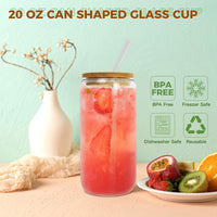 1 x RAW Customer Returns YUEYEE Drinking Glasses Set of 3 500 ml Iced Coffee Glass in Can Shape with Glass Straws Bamboo Lid, Reusable Bubble Tea Cup, Smoothie Cup for Soda Beer Cola Milk Cocktail Whiskey - RRP €20.1