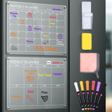 1 x RAW Customer Returns Accwork Magnetic Fridge Calendar, 2 pcs Acrylic Fridge Magnet Calendar, Magnetic Monthly Planner 43.2 x 31.6cm, 6 Markers - RRP €23.57