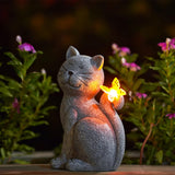 1 x RAW Customer Returns Yeomoo cat figures with solar butterfly decoration living room garden decoration for outdoors funny cat gift for women mom birthday gift garden figures waterproof room garden balcony decoration gray - RRP €35.28