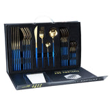 1 x RAW Customer Returns rismart stainless steel 24 piece cutlery set silver cutlery with knife, coffee soup teaspoon, fork gold blue - RRP €48.18