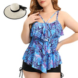 5 x Brand New YNQFZ Swimsuit Women Tummy Control Plus Size Ruffle Swimwear with Swimming Trunks Two Piece Print Bikini High Waist Swimsuit as3, alpha, l, plus, regular, blue  - RRP €138.0