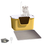 1 x RAW Customer Returns Saimly Extra Large Cat Litter Box with Litter Mat, Anti-Splashing Kitty Litter Box with Removable Lid and High Sides, Large Plastic Cat Litter Box with Funny Cat Stick - RRP €55.45