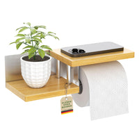 1 x RAW Customer Returns ElbFuchs toilet paper holder wood bamboo NEW high-quality toilet paper holder - no drilling - with shelf stainless steel toilet roll holder WC roll holder - RRP €36.95