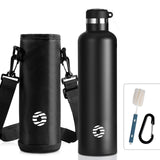 1 x RAW Customer Returns FEIJIAN drinking bottle stainless steel 1L with carabiner - leak-proof thermos flask for carbonated coffee tea, BPA-free sports outdoor water bottle for sparkling water university, school, camping, bicycle - RRP €19.46