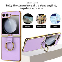 1 x RAW Customer Returns Miimall Leather Case Compatible with Samsung Galaxy Z Flip 6 Case with Strap, Z Flip 6 Case with Ring Kickstand HD Screen Protector Electroplated Frame Shockproof Protective Case for Galaxy Flip 6-Purple - RRP €26.89