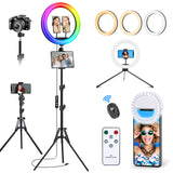 1 x RAW Customer Returns Vlogging 13 ring light with tripod mobile phone, table LED ring light mobile phone tripod holder with ring light dimmable 50 RGB modes, 12 brightness large ring light , total height 193cm - RRP €31.45