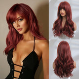 1 x RAW Customer Returns Honygebia Red Wig with Bangs - Red Wigs for Women, Wine Red Long Straight Wavy, Women Natural Realistic Synthetic Heat Resistant Hair for Carnival Costumes Theme Party - RRP €32.99