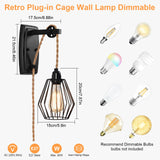 1 x RAW Customer Returns ENCOFT Wall Light with Plug Cable Vintage Wall Lamp with Switch Dimmable Industrial Iron Cage E27 Lamp Pulley and Hemp Rope for Staircase Bedroom Living Room No Bulbs  - RRP €46.38