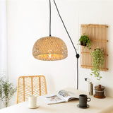 1 x RAW Customer Returns Handwoven bamboo lamp pendant light for dining table, rattan ceiling hanging lamp basket lamp with plug, vintage chandelier ceiling light decoration for living room kitchen island restaurant semicircle lampshade  - RRP €49.99