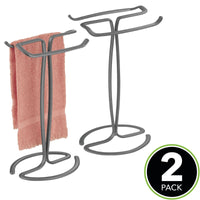 1 x Brand New mDesign Compact freestanding towel rack Hanger for bathroom accessories, towels, etc. Metal bathroom towel holder for 2 small towels Set of 2 dark grey - RRP €39.99