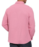 1 x Brand New Elainone Men s Shirt Long Sleeve Loose Fit Casual Shirt with Checked Autumn Cotton Linen Shirts with Pocket, Pink 3XL - RRP €20.76