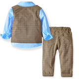 1 x RAW Customer Returns Zoerea 3 Piece Children Boys Clothing Set Shirt with Bow Tie Vest Trousers, Baby Boy Gentleman Wedding Tuxedo Baptism Brown Grid Suit Blue Outfit, Label 110 - RRP €26.39