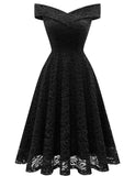 1 x Brand New Homrain Women s Dresses Elegant Off Shoulder Pleated Dresses High Low Lace Wedding Dresses Banquet Evening Formal Dress Black L - RRP €46.99