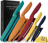 1 x RAW Customer Returns Home Hero Stainless Steel Kitchen Knives - Professional Kitchen Knives 5 pieces with Sheath - Multicolor  - RRP €18.78