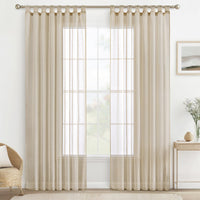 2 x RAW Customer Returns MIULEE Curtains Loop Curtain Set of 2 Curtains Transparent Loop Curtain Made of Voile Curtain Transparent Living Room Airy Decorative Curtain for Bedroom 225 x 140 cm H x W , Tab Top Khaki - RRP €49.56