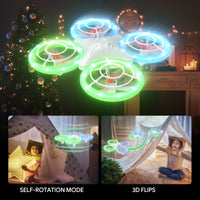 1 x RAW Customer Returns TOMZON Mini Drone for Children, Blue and Green LED Lights, RC Quadcopter with 2 Batteries, Headless Mode, Throw Go 3D Flip Rotation Circle Flight for Beginners Kids Red Propellers - RRP €35.28