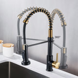 1 x RAW Customer Returns Kitchen Faucet Spring Pull Down Single Handle Brass Deck Mount Kitchen Sink Faucets Black Gold B  - RRP €59.99