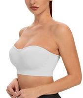 1 x RAW Customer Returns ANGOOL Women s Bandeau Strapless Bra Without Wire Padded Bralette Bra Seamless Tube Top Bra with Transparent Straps, White, S - RRP €18.99