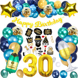 21 x Brand New TCJJ 30th Birthday Men Balloons, Decoration 30th Birthday Man, Golden Blue Balloons 30th Birthday Men, With Birthday Banner, Photo Props, Foil Balloon - RRP €296.1