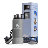 1 x RAW Customer Returns hydro2go stainless steel drinking bottle X-AlpsBottle - 1000ml 1l vacuum-insulated thermos flask 3 drinking caps leak-proof insulated bottle double-walled outdoor sports bottle thermos flask - RRP €34.67