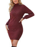 2 x Brand New Gyabnw winter dress women s knee-length knitted dress stand-up collar sweater dress long-sleeved winter mini dress leisure sweater dress, wine red XL - RRP €79.98