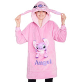 1 x RAW Customer Returns Disney Stitch Hoodie Blanket Kids Girls Sherpa Hooded 3D Ears Kangaroo Pocket Girls Gifts Pink Angel  - RRP €21.49