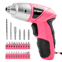 1 x RAW Customer Returns HI-SPEC Small cordless screwdriver in pink with rechargeable 3.6 V battery and LED light. 26-piece accessories - for everyone, big or small - RRP €22.19