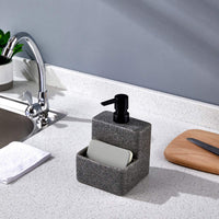 1 x RAW Customer Returns ZCCZ kitchen accessory square soap dispenser in stone look, kitchen organizer for liquid soap, dishwashing liquid, sponge high-quality dishwashing liquid dispenser with drip tray in gray, granite - RRP €20.99