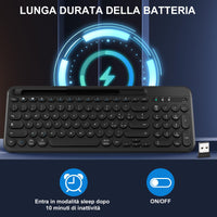 1 x RAW Customer Returns cimetech Wireless Keyboard, Bluetooth and 2.4G Keyboard, Italian Design with 3 Channels Multi-Device for iOS, Android, Windows, Smartphone Black  - RRP €27.58