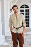 1 x Brand New Pirate shirt men s V-neck with drawstring 3 4 sleeves medieval Victorian shirt apricot M - RRP €30.99