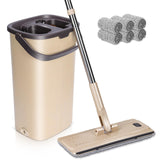 1 x RAW Customer Returns MASTERTOP mop set with bucket, 132cm flat mop with stainless steel handle and 6 microfiber mop heads, hands-free floor mop with wringing function for hardwood laminate tiles beige  - RRP €39.01