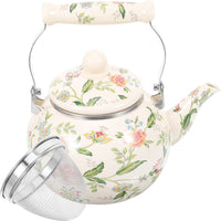 1 x RAW Customer Returns Angoily Enamelled Ceramic Teapot with Floral Pattern Teakettle with Strainer for Stovetop 2 L Enamelled Porcelain Teakettle - RRP €33.04