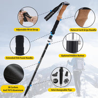 1 x RAW Customer Returns TOMSHOO Hiking Poles Foldable, Ultralight Carbon 7075 Aluminum Walking Poles Trekking Poles with Cork Handle or Eva Handle, Terrain Accessories, Hiking Stick Adjustable, Color Blue - RRP €31.99