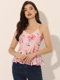 1 x RAW Customer Returns Allegra K Women s Tank Top Sleeveless V-Neck Summer Cami Peplum Floral Top Blouse Pink S - RRP €39.99