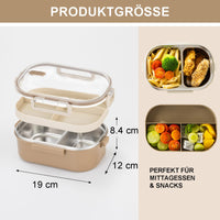 1 x RAW Customer Returns Lille Home Bento Lunch Box for Adults, 920ml Stainless Steel Thermal 2-Compartment Tiffin Lunch Snack Box, Insulated Bento Food Container with Split Lunch Bag and Utensils Brown  - RRP €25.2