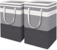 1 x RAW Customer Returns ALINK 2 Pack 72L Large Laundry Basket Organizer with Extended Handle, Foldable Laundry Collector Laundry Box Storage Basket, Portable Laundry Sorter for Laundry, Clothes, Blankets, Pillows Gray Stripe  - RRP €19.15