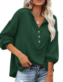 1 x Brand New HESUUIO Women s Pullover Hoodie V-Neck Hoodie Women s Button Down Neck Long Sleeve Pullover Sweatshirt with Hood Loose Casual Top Tops Green L - RRP €29.23