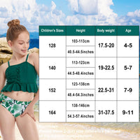 1 x Brand New Silkglory Girls Bikini Set, Girls Swimsuit Green Rope Tie Bikini Top Beachwear Two Packs of Swimsuit, Girls Tankini Swimsuit 128 5-6 years - RRP €21.6