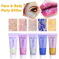 1 x RAW Customer Returns Miioto Glitter Fix Gel, Body Glitter, Glitter Face Gel, Body Glitter Gel, Mermaid Sequins Chunky for Face Nails Eyes Lips Hair Body for Festival Party Face Makeup, 3 Bottles B  - RRP €13.06