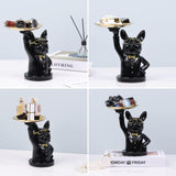 1 x RAW Customer Returns suruim French Bulldog Tray Decoration Statue, Dog Sculpture, Dog Decorative Figure Storage Tray Statue With Tray Black -1  - RRP €29.71